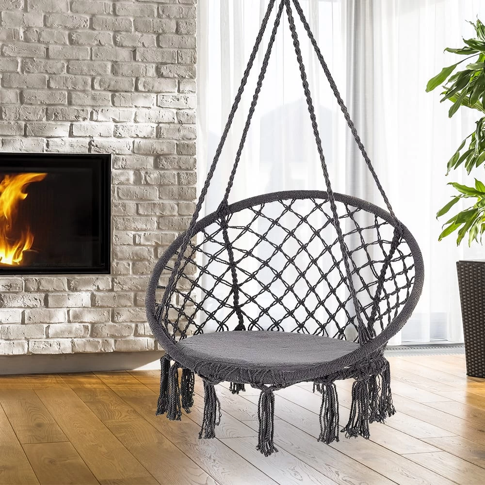 Hängesessel Grau Ø61cm Rund Mit Fransen 5 Hängesessel Grau Ø61cm Rund Mit Fransen – Bild 5