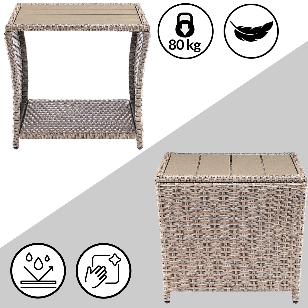 Polyrattan Beistelltisch Vedis Creme 45x45x40cm 2 Polyrattan Beistelltisch Vedis Creme 45x45x40cm – Bild 2