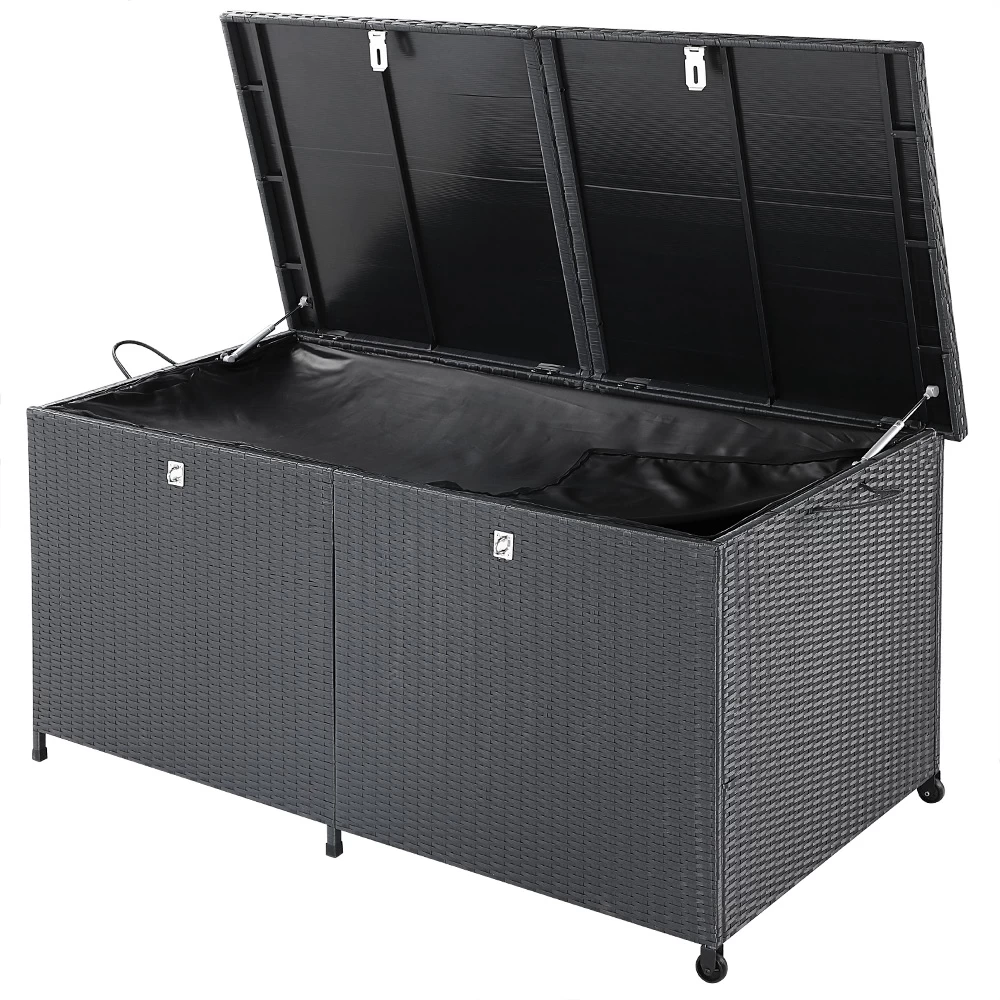 Polyrattan-Auflagenbox Schwarz 150x77x73cm Mit Rollen 10 Polyrattan-Auflagenbox Schwarz 150x77x73cm Mit Rollen – Bild 10