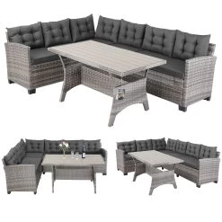 Polyrattan Ecklounge Lissabon Grau/Anthrazit Inkl. Kissen
