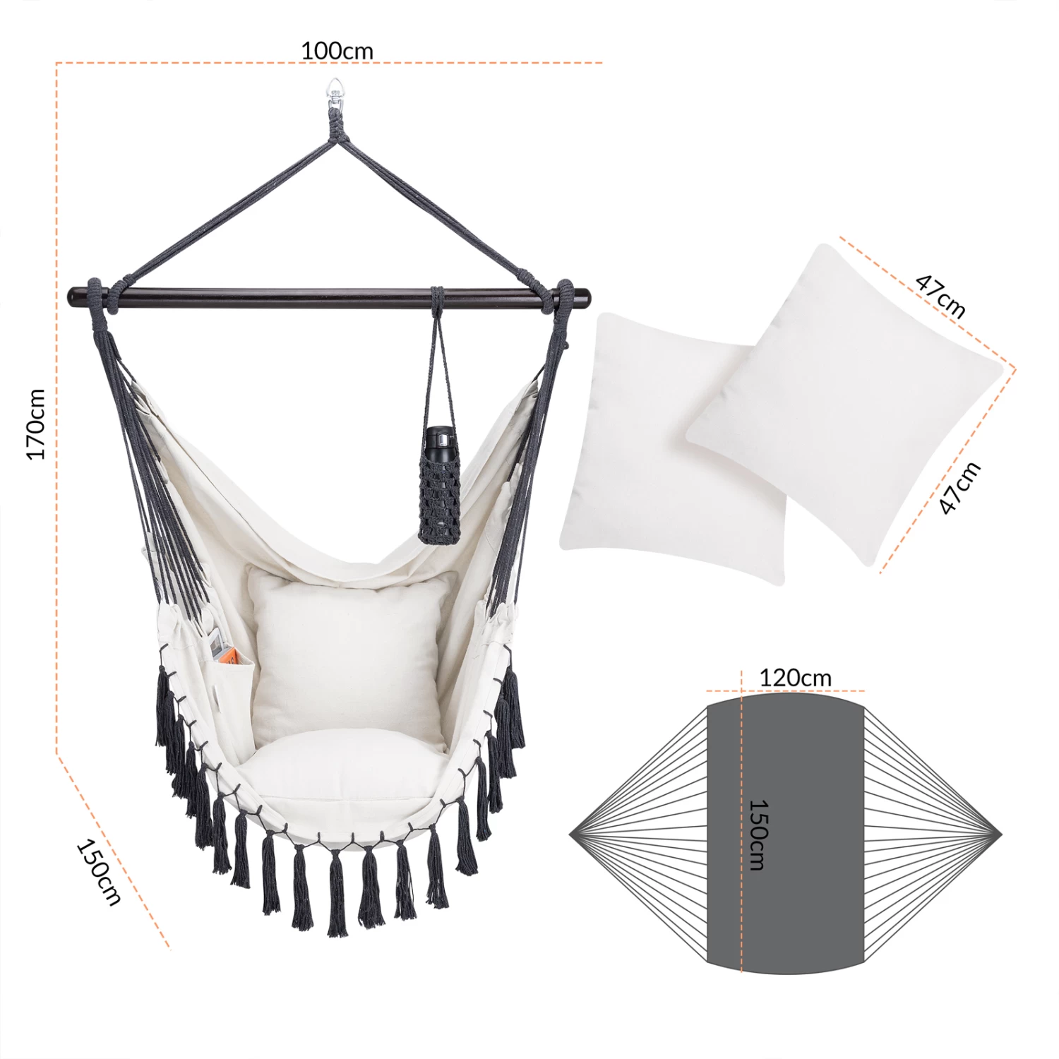 Hängesessel Creme 170x100x150cm 7 Hängesessel Creme 170x100x150cm – Bild 7