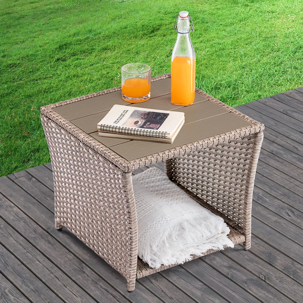 Polyrattan Beistelltisch Vedis Creme 45x45x40cm 4 Polyrattan Beistelltisch Vedis Creme 45x45x40cm – Bild 4