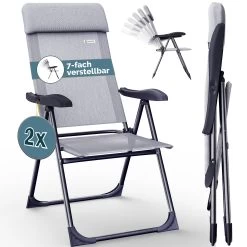 Gartenstuhl 2er-Set Grau Meliert Alu Klappbar