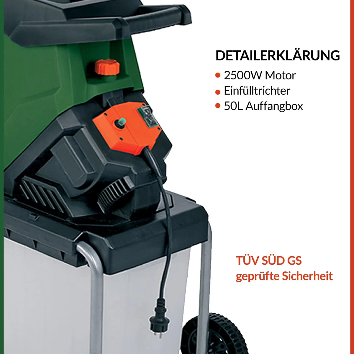 Häcksler 2500W Mit Sammelbeutel 50L 7 Häcksler 2500W Mit Sammelbeutel 50L – Bild 7