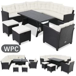 Polyrattan Ecklounge Schwarz/Creme Inkl. Kissen
