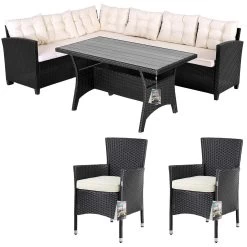 Polyrattan Ecklounge Lissabon Schwarz/Creme Inkl. 2 Stühlen