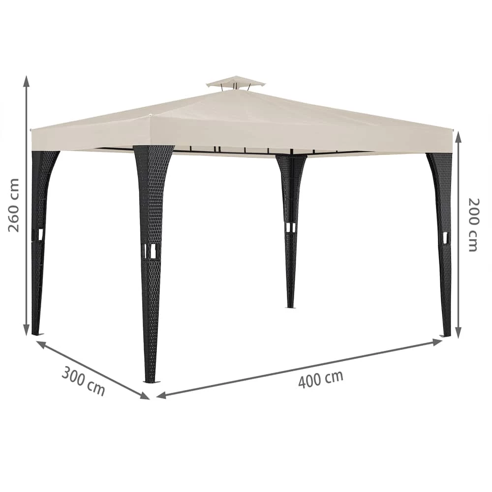 Polyrattan Pavillon Schwarz/Creme 3x4m 8 Polyrattan Pavillon Schwarz/Creme 3x4m – Bild 8