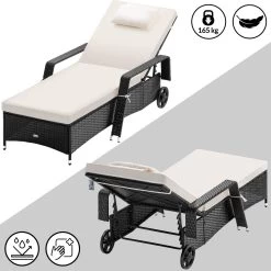 Polyrattan Sonnenliege Schwarz/Creme 193x90x43cm -Garten & Außenbereich 42446390942e79ea3d6a2ccfd218c735 de 995627d 16 1