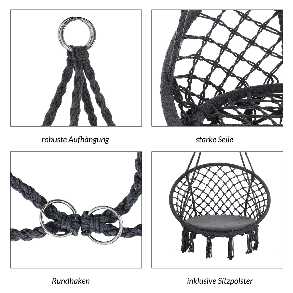 Hängesessel Grau Ø61cm Rund Mit Fransen 4 Hängesessel Grau Ø61cm Rund Mit Fransen – Bild 4