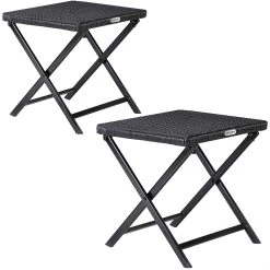 Polyrattan Klapphocker Rom 3in1 2er-Set Schwarz