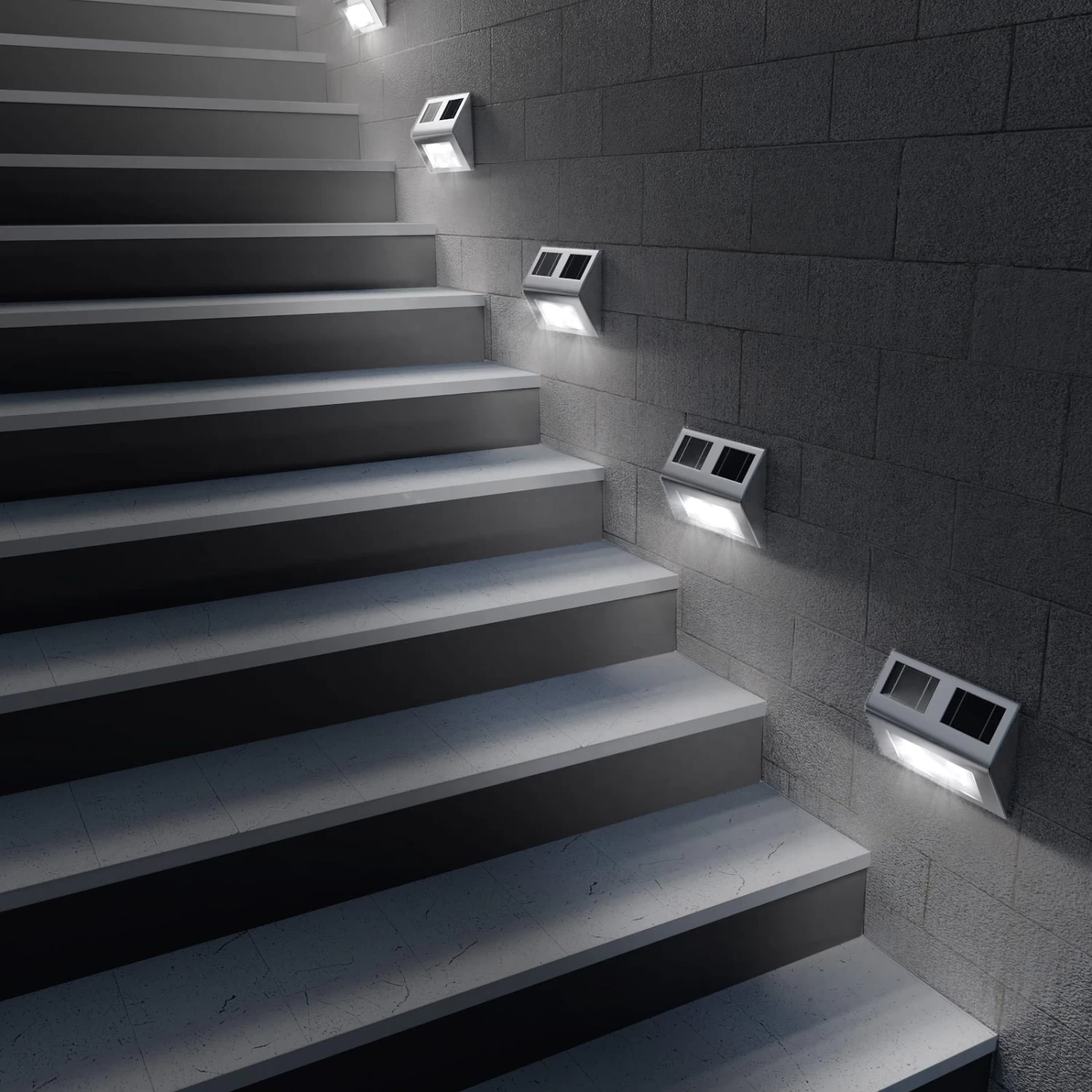 LED Solar-Wandleuchte 2er-Set Edelstahl 6 LED Solar-Wandleuchte 2er-Set Edelstahl – Bild 6