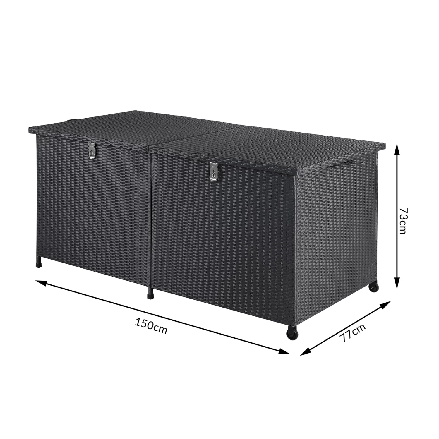 Polyrattan-Auflagenbox Schwarz 150x77x73cm Mit Rollen 19 Polyrattan-Auflagenbox Schwarz 150x77x73cm Mit Rollen – Bild 19