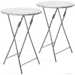 Stehtisch 2er-Set Weiß Marmoroptik Ø60cm Klappbar