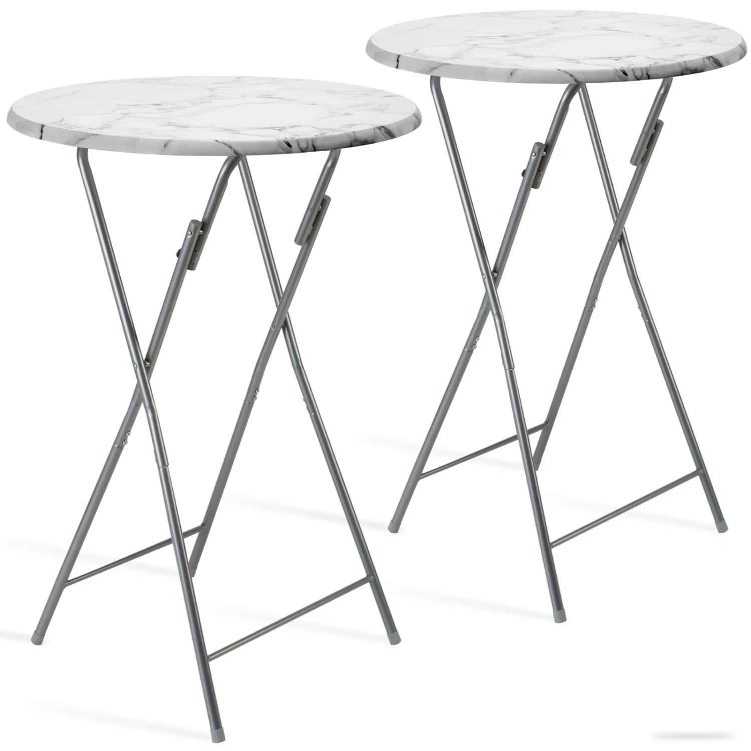 Stehtisch 2er-Set Weiß Marmoroptik Ø60cm Klappbar 1 Stehtisch 2er-Set Weiß Marmoroptik Ø60cm Klappbar