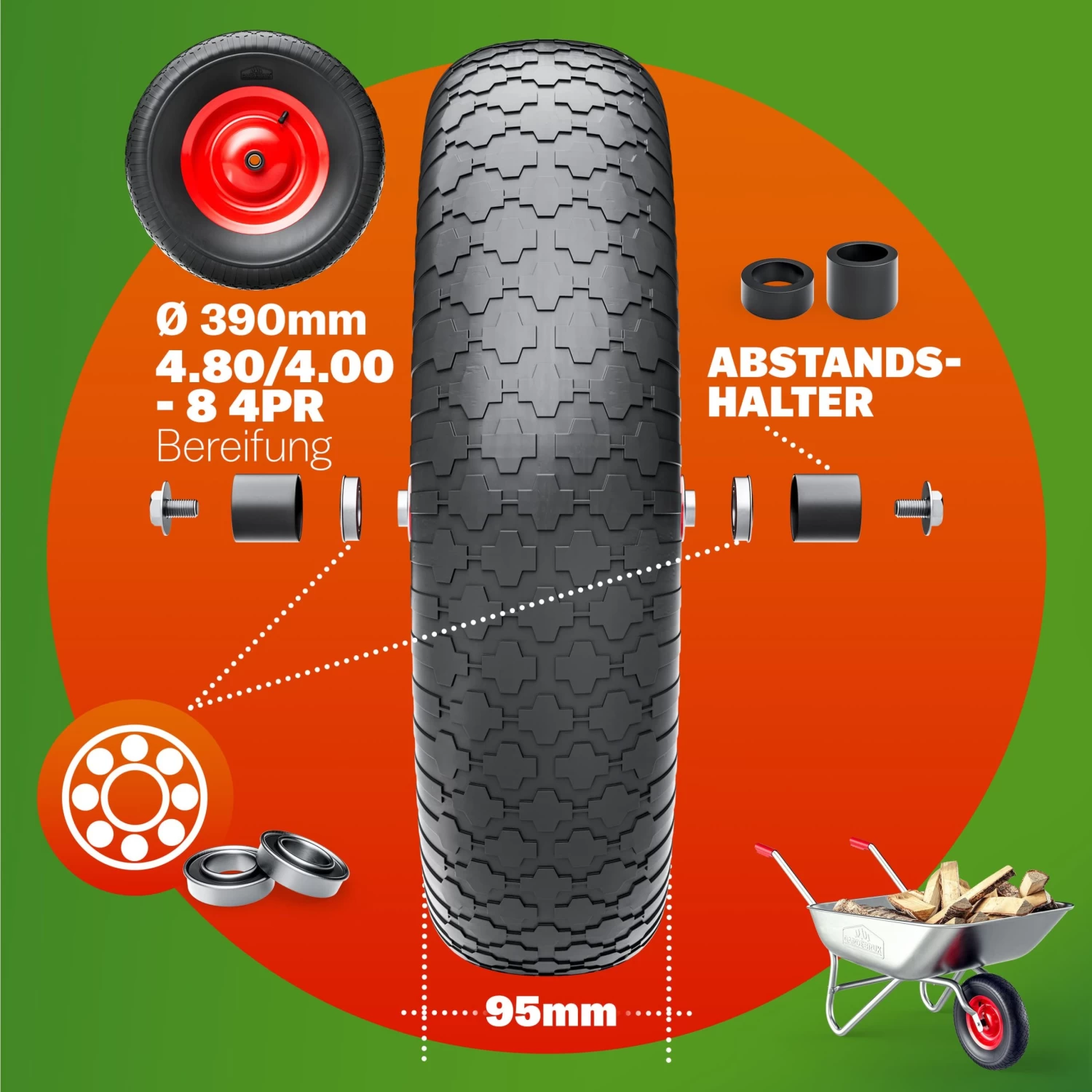 Schubkarrenrad Schwarz Luftbereift Inkl. Achse 8 Schubkarrenrad Schwarz Luftbereift Inkl. Achse – Bild 8