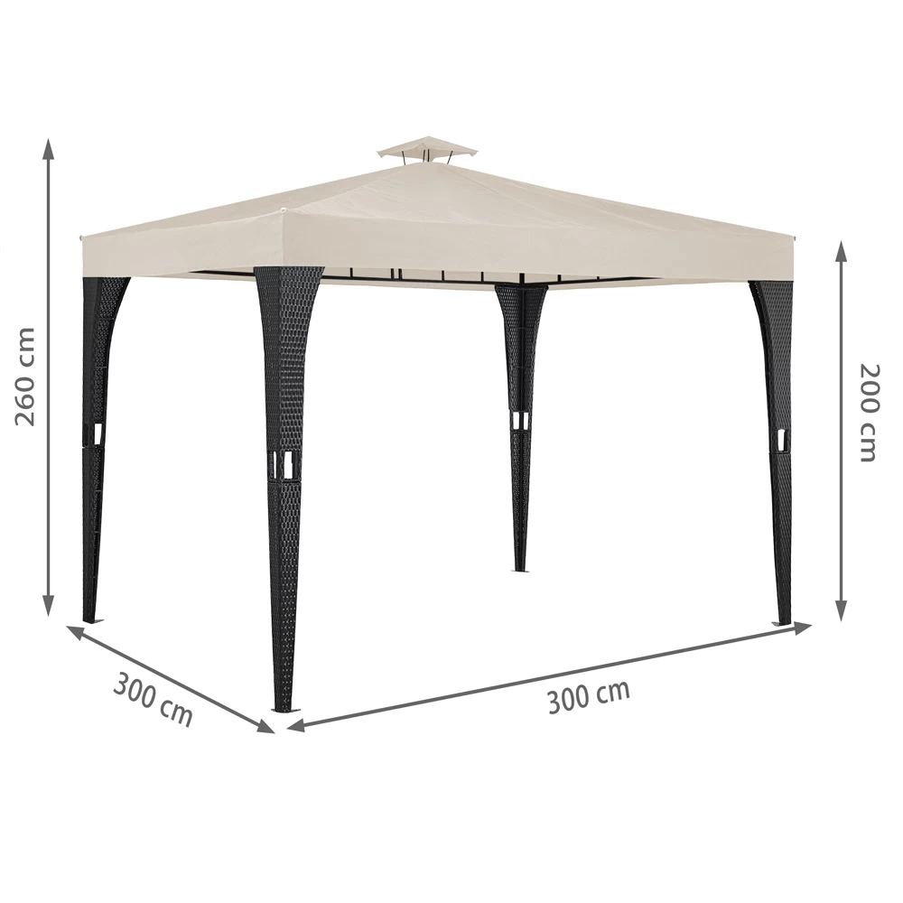 Polyrattan Pavillon Schwarz/Creme 3x3m 8 Polyrattan Pavillon Schwarz/Creme 3x3m – Bild 8