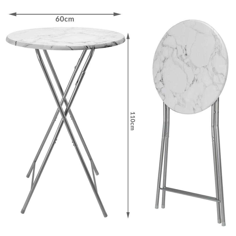 Stehtisch 2er-Set Weiß Marmoroptik Ø60cm Klappbar 6 Stehtisch 2er-Set Weiß Marmoroptik Ø60cm Klappbar – Bild 6
