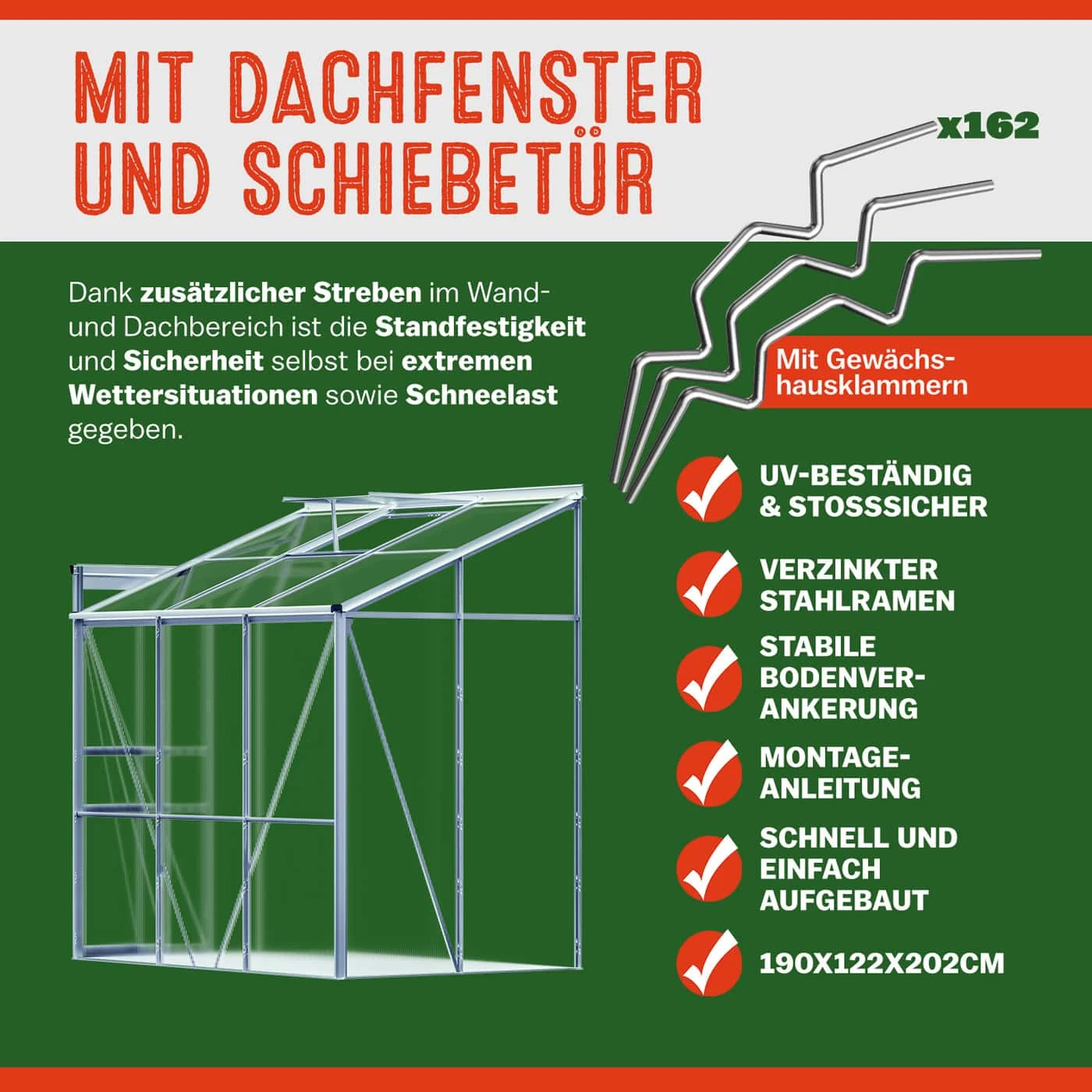 Alu Beistellgewächshaus 190x122x202cm Mit Fundament 13 Alu Beistellgewächshaus 190x122x202cm Mit Fundament – Bild 13