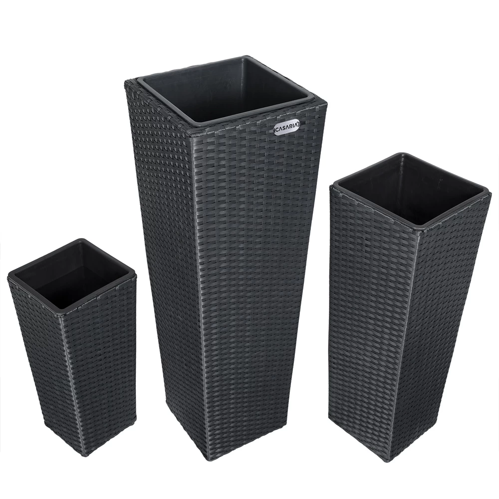 Polyrattan Blumentopf 3er-Set Schwarz 8 Polyrattan Blumentopf 3er-Set Schwarz – Bild 8
