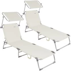 Sonnenliege Ibiza 2er-Set Creme Alu Mit Sonnendach