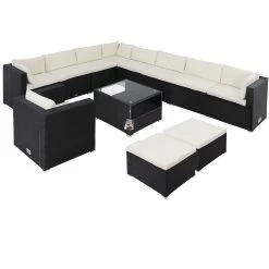 Polyrattan Ecklounge XXXL Schwarz/Creme Inkl. Kissen