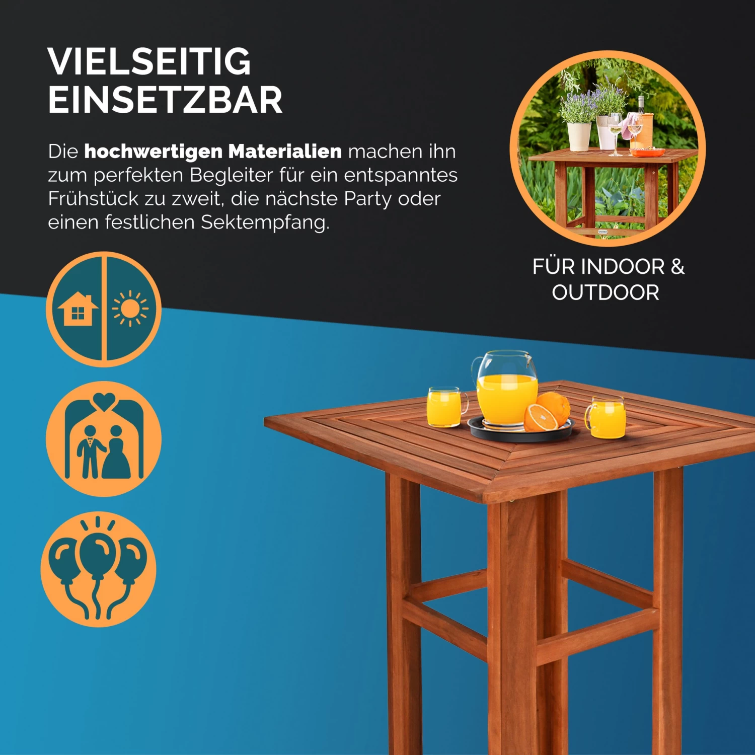 Stehtisch Akazienholz 75x75x110cm 3 Stehtisch Akazienholz 75x75x110cm – Bild 3