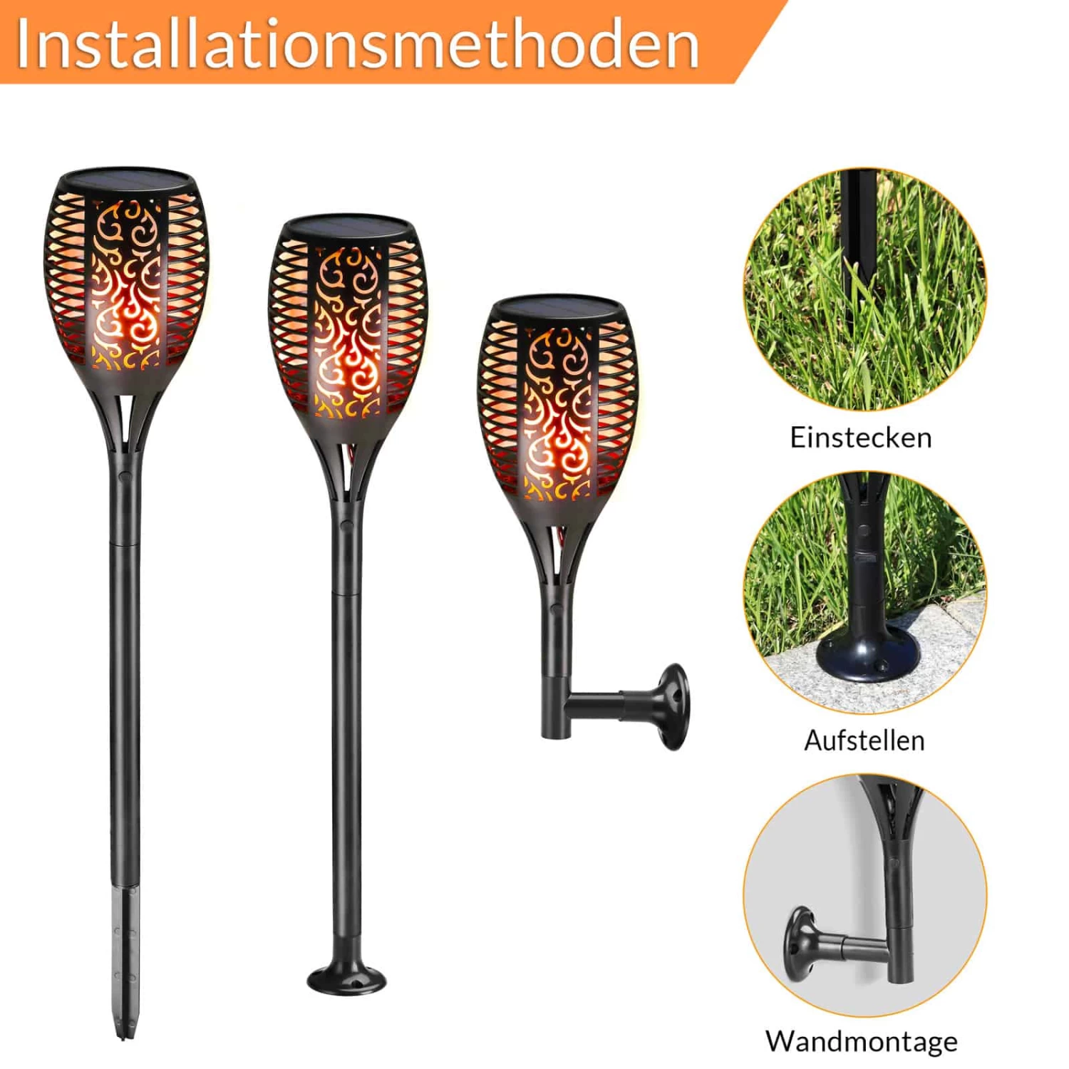 LED Solar-Gartenfackel 2er-Set Flammenlicht 2 LED Solar-Gartenfackel 2er-Set Flammenlicht – Bild 2