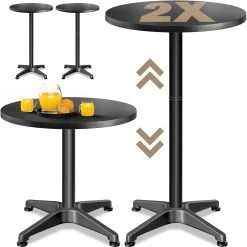Stehtisch 2er-Set Schwarz Alu Ø60cm Höhenverstellbar