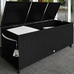 Polyrattan-Auflagenbox Schwarz 117,5x55x64,5cm Mit Rollen -Garten & Außenbereich 974e101710f8484669f2dac2f571a899 de 102171g 1
