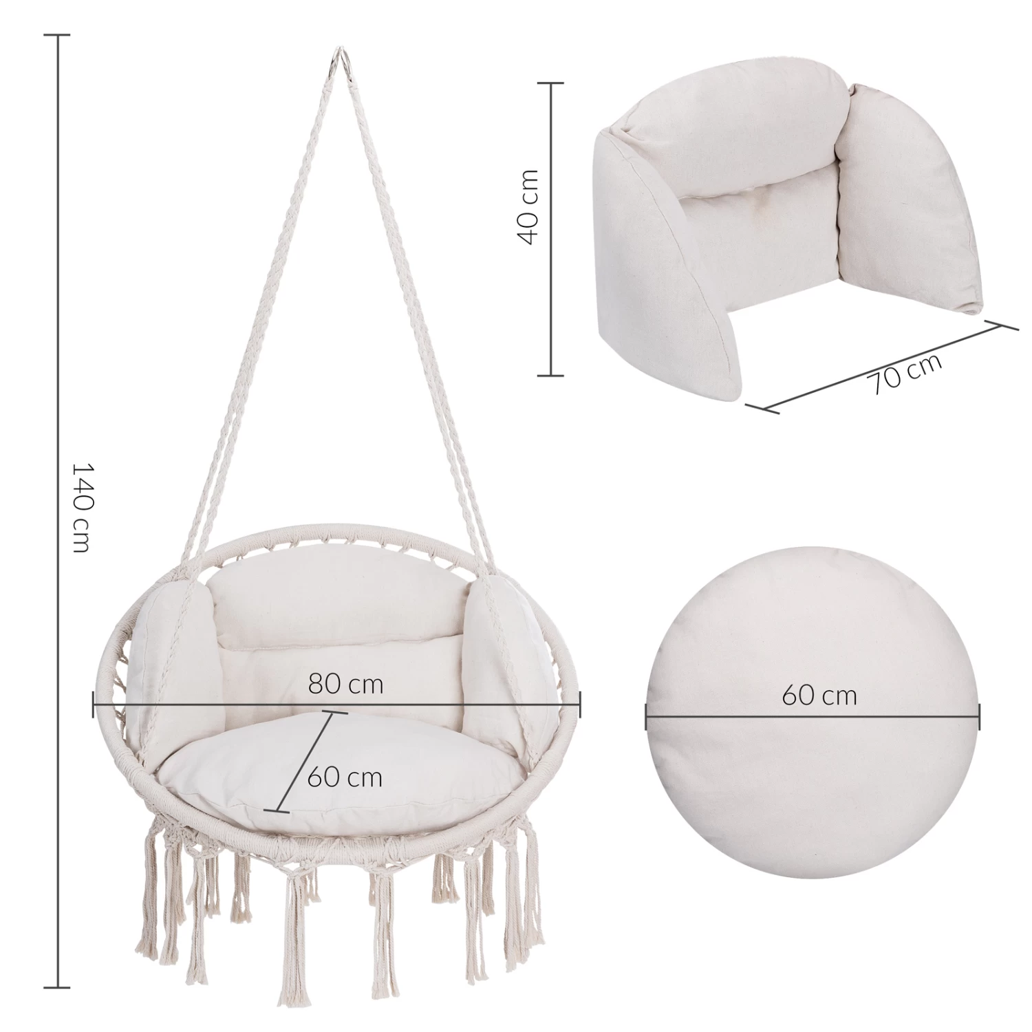 Hängesessel Creme 80x60x140cm 7 Hängesessel Creme 80x60x140cm – Bild 7