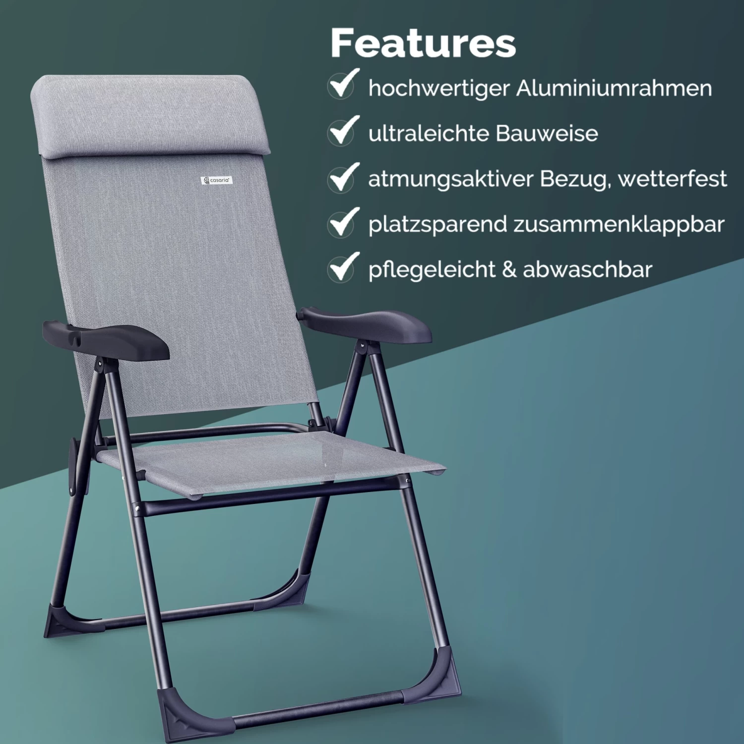 Gartenstuhl 4er-Set Grau Meliert Alu Klappbar 7 Gartenstuhl 4er-Set Grau Meliert Alu Klappbar – Bild 7