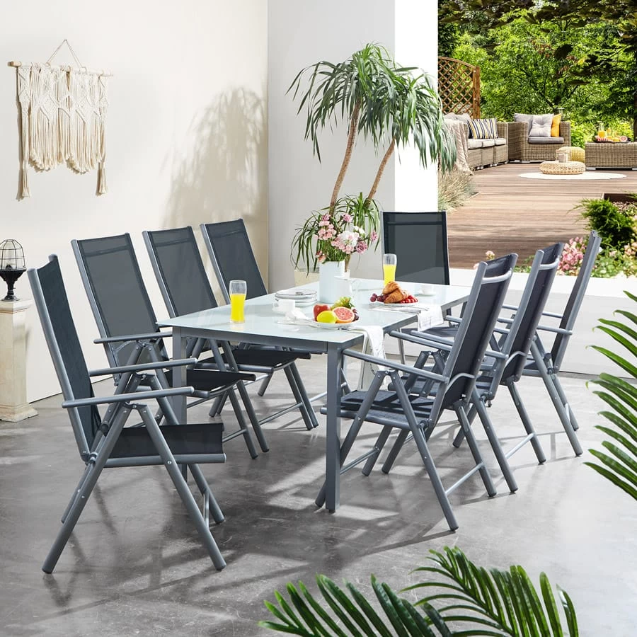 Garten-Sitzgruppe Bern 9-tlg. Silber Alu Milchglas 2 Garten-Sitzgruppe Bern 9-tlg. Silber Alu Milchglas – Bild 2