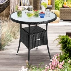 Polyrattan-Tisch Schwarz Rund Ø60cm -Garten & Außenbereich af86885919b2565b6f717b86468654e8 de 105691d 6 1