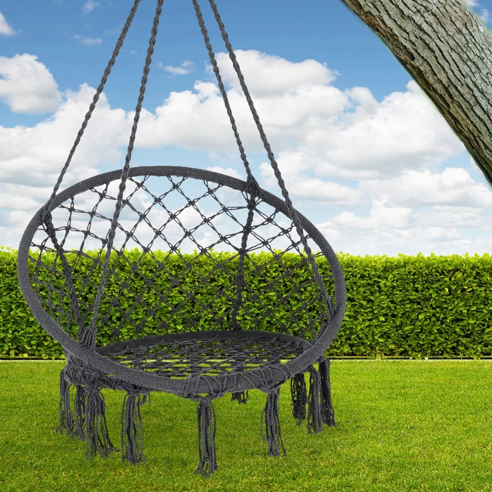 Hängesessel Grau Ø61cm Rund Mit Fransen 6 Hängesessel Grau Ø61cm Rund Mit Fransen – Bild 6
