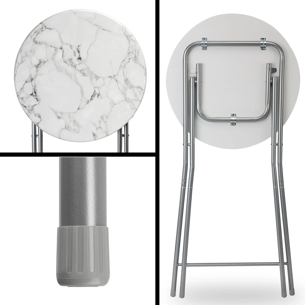 Stehtisch 2er-Set Weiß Marmoroptik Ø60cm Klappbar 3 Stehtisch 2er-Set Weiß Marmoroptik Ø60cm Klappbar – Bild 3