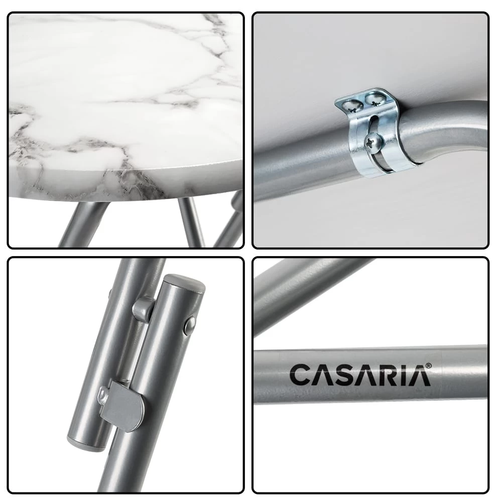 Stehtisch 2er-Set Weiß Marmoroptik Ø60cm Klappbar 4 Stehtisch 2er-Set Weiß Marmoroptik Ø60cm Klappbar – Bild 4