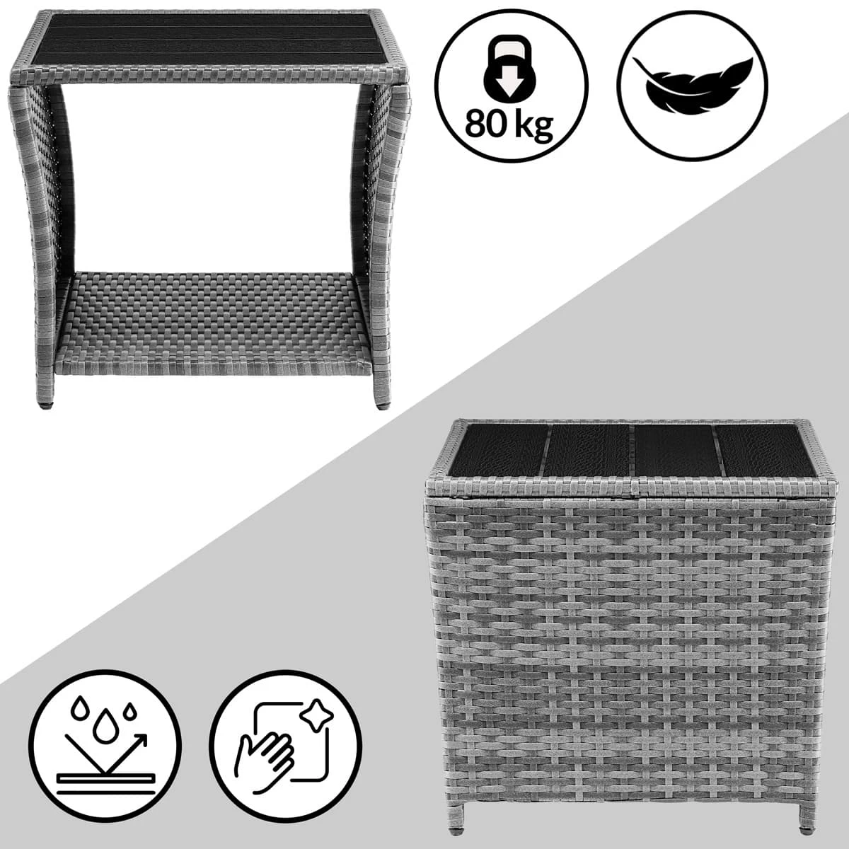 Polyrattan Beistelltisch Vedis Grau 45x45x40cm 9 Polyrattan Beistelltisch Vedis Grau 45x45x40cm – Bild 9