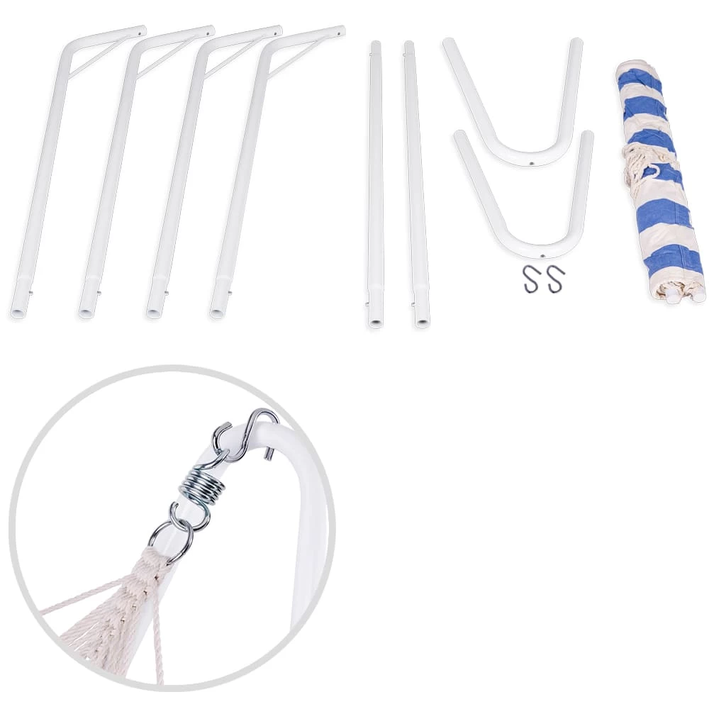 Hängematte Mit Metallgestell Creme/Blau 200x80cm 4 Hängematte Mit Metallgestell Creme/Blau 200x80cm – Bild 4