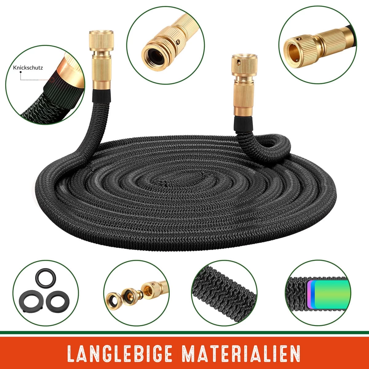 Gartenschlauch Schwarz 15m Flexibel 5 Gartenschlauch Schwarz 15m Flexibel – Bild 5