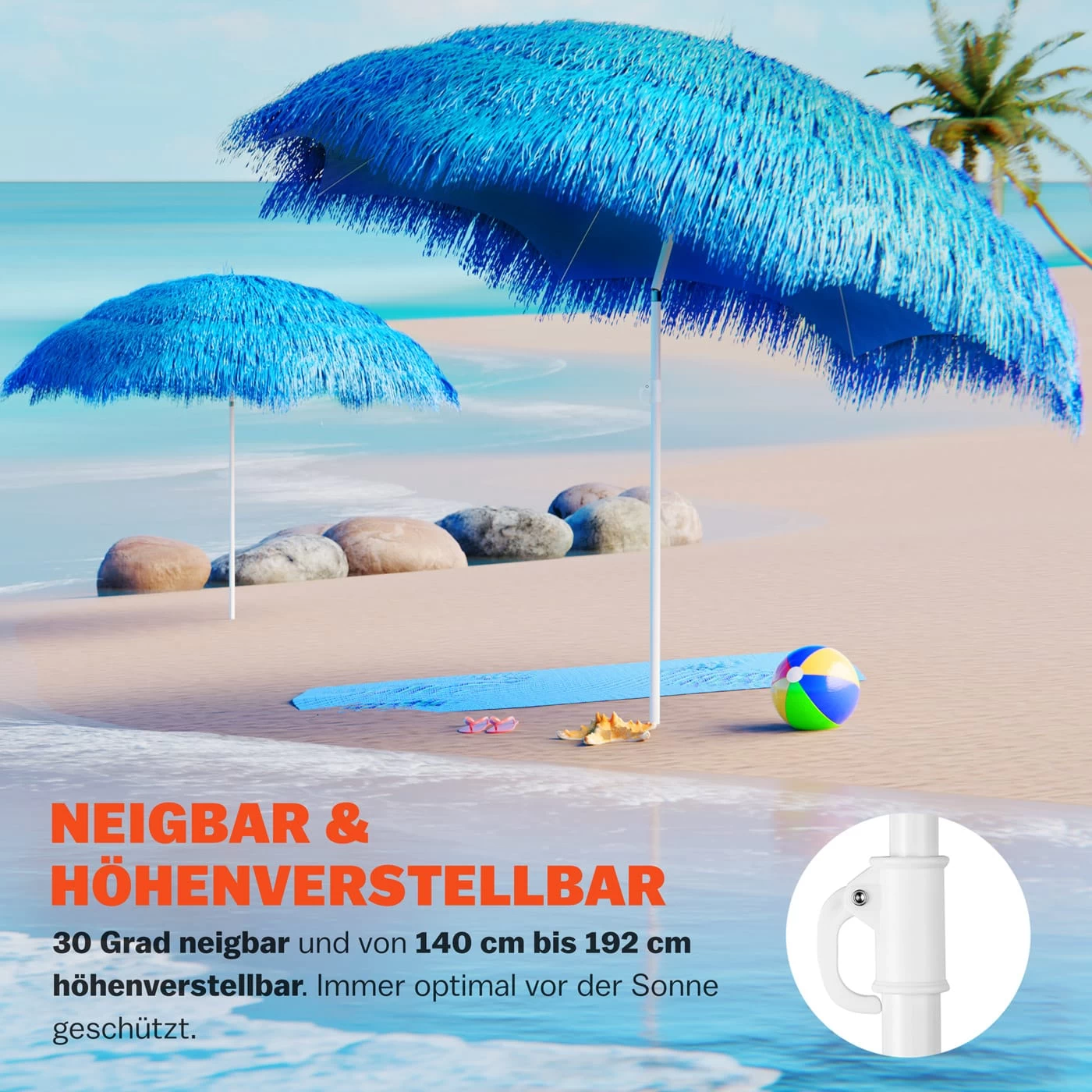 Sonnenschirm Hawaii Blau Ø160cm UV-Schutz 30+ 2 Sonnenschirm Hawaii Blau Ø160cm UV-Schutz 30+ – Bild 2