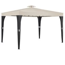 Polyrattan Pavillon Schwarz/Creme 3x4m