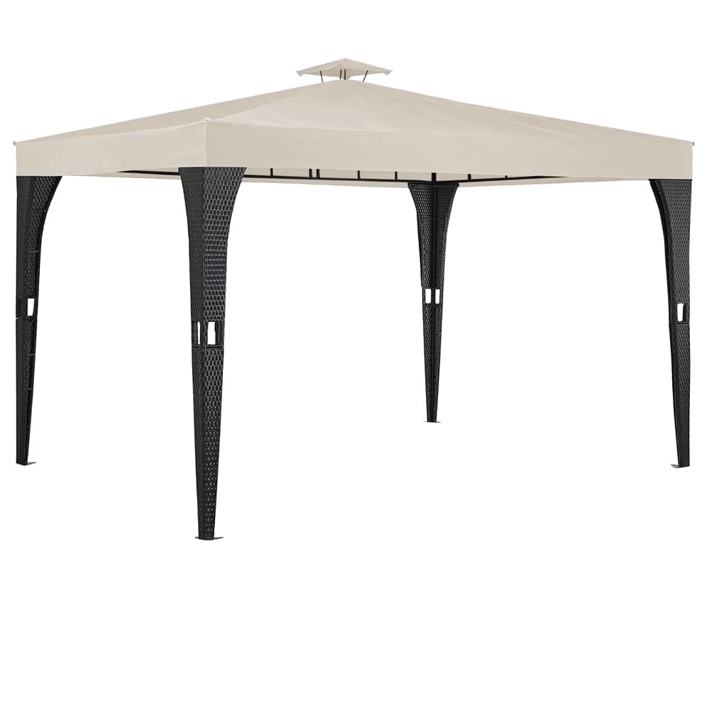 Polyrattan Pavillon Schwarz/Creme 3x4m 1 Polyrattan Pavillon Schwarz/Creme 3x4m