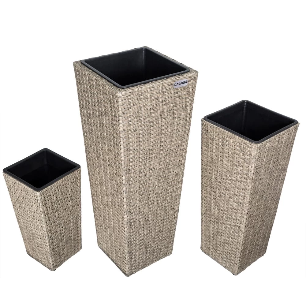 Polyrattan Blumentopf 3er-Set Creme 7 Polyrattan Blumentopf 3er-Set Creme – Bild 7