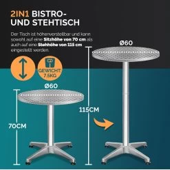 Stehtisch Silber Edelstahl/Alu Ø60cm Klappbar, Höhenverstellbar -Garten & Außenbereich f97a2196dcb60c210f7d1f32deef9bee 2 high