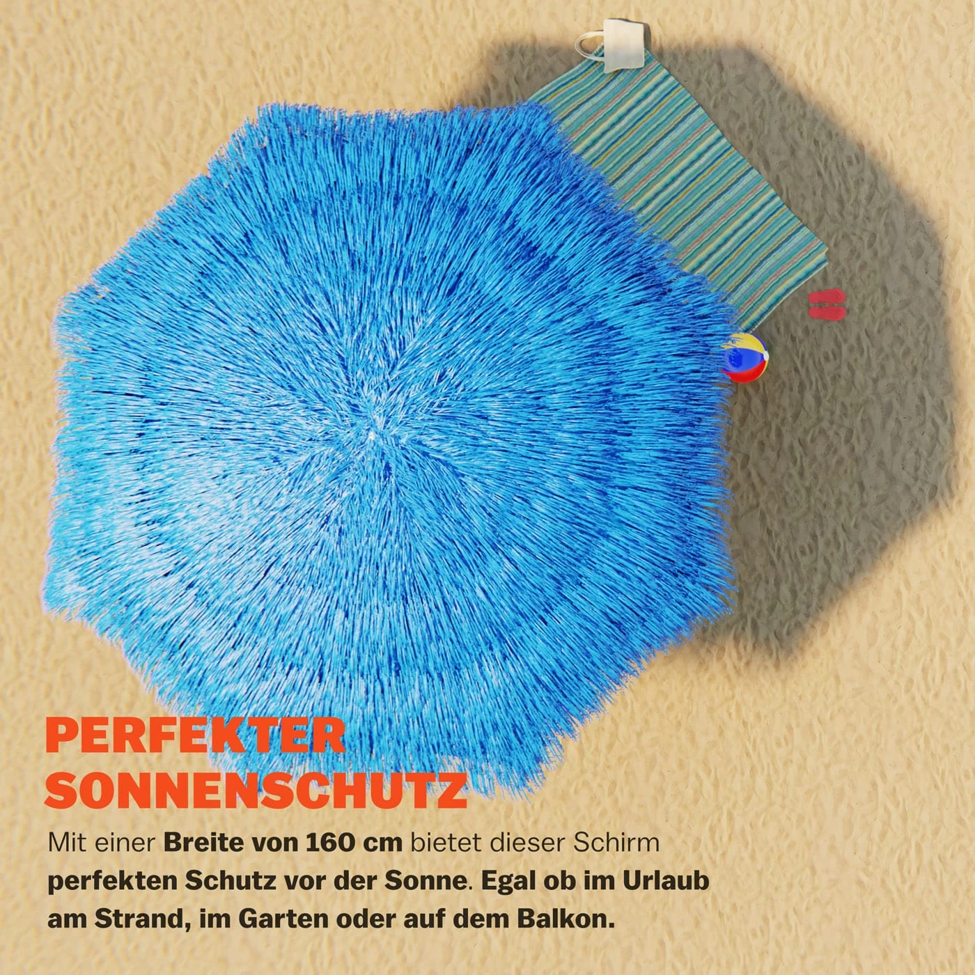 Sonnenschirm Hawaii Blau Ø160cm UV-Schutz 30+ 4 Sonnenschirm Hawaii Blau Ø160cm UV-Schutz 30+ – Bild 4